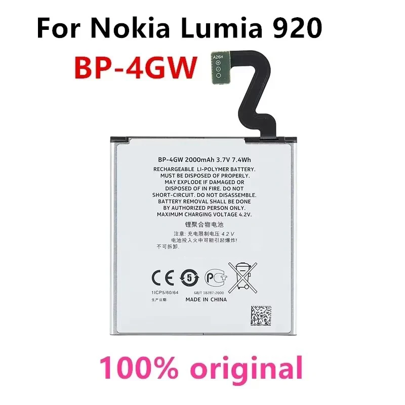 

Original BP-4GW 2000mAh Replacement Battery For Nokia Lumia 920 920T BP4GW/BP 4GW Li-Polymer Batteries