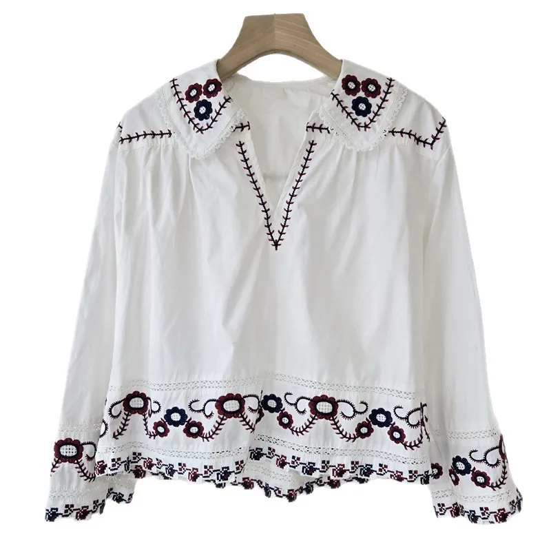 ANJY 2026 Early Spring New Women French Fashion Heavy Embroidery Lace Elegant Color-Block Shirt Versatile Chic Casual Top A18214