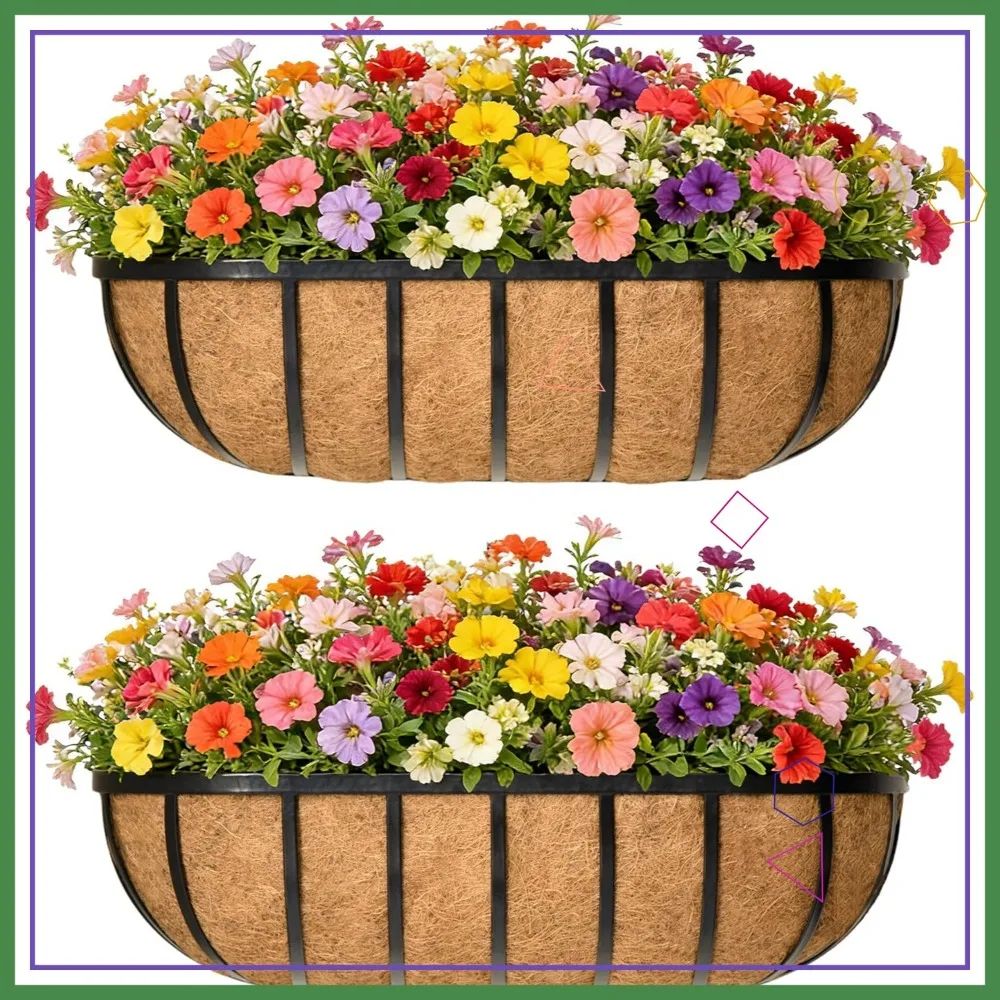 

36 Inch Railing Planter with Coco Liner, Wall-Mounted Window Box for Deck Balcony Porch Fence Patio, 2 Pack
