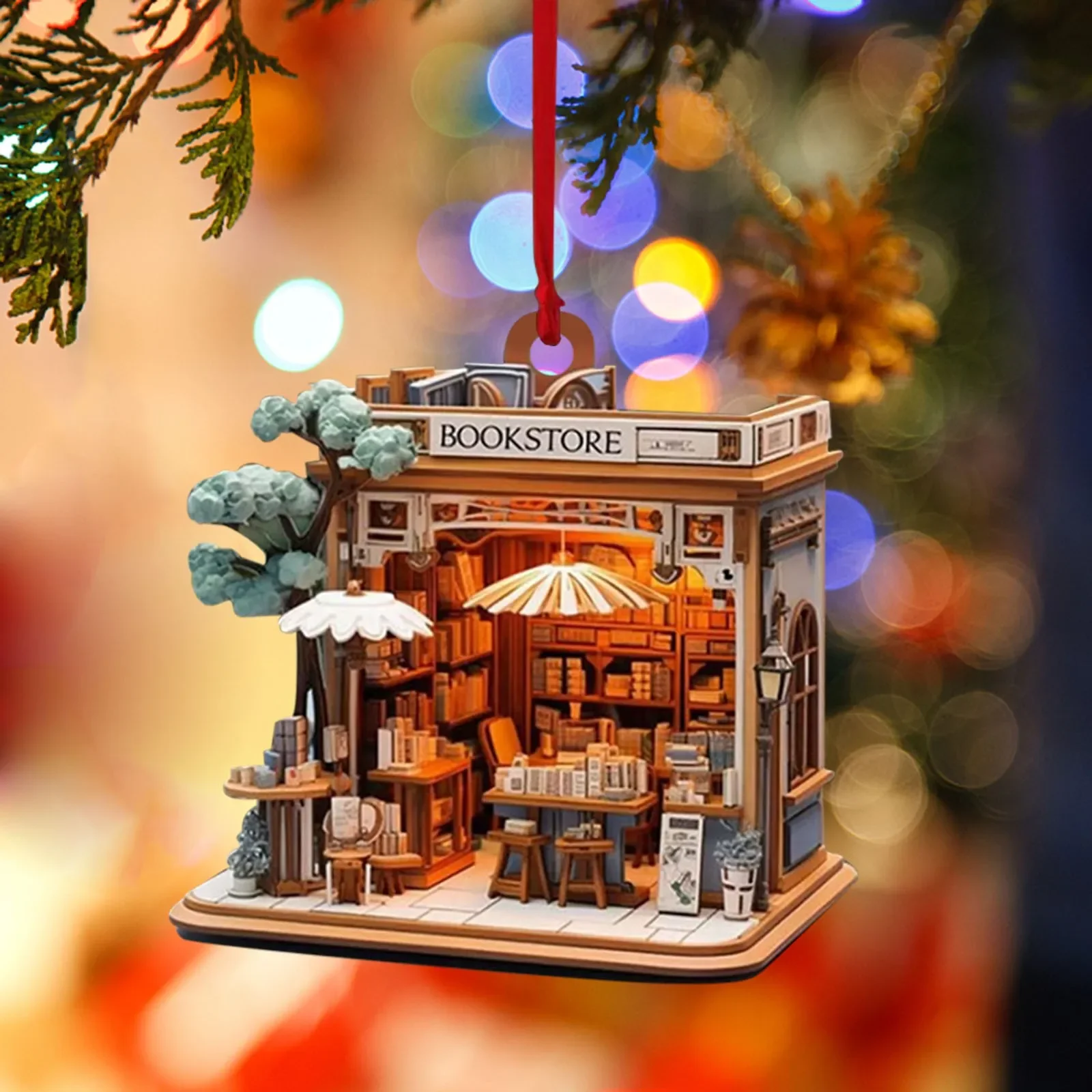 

Christmas Tree Book Store Pendant Decor Book Lover Hanging Ornaments Acrylic Mini Bookstore Shape Festival Decor For Home