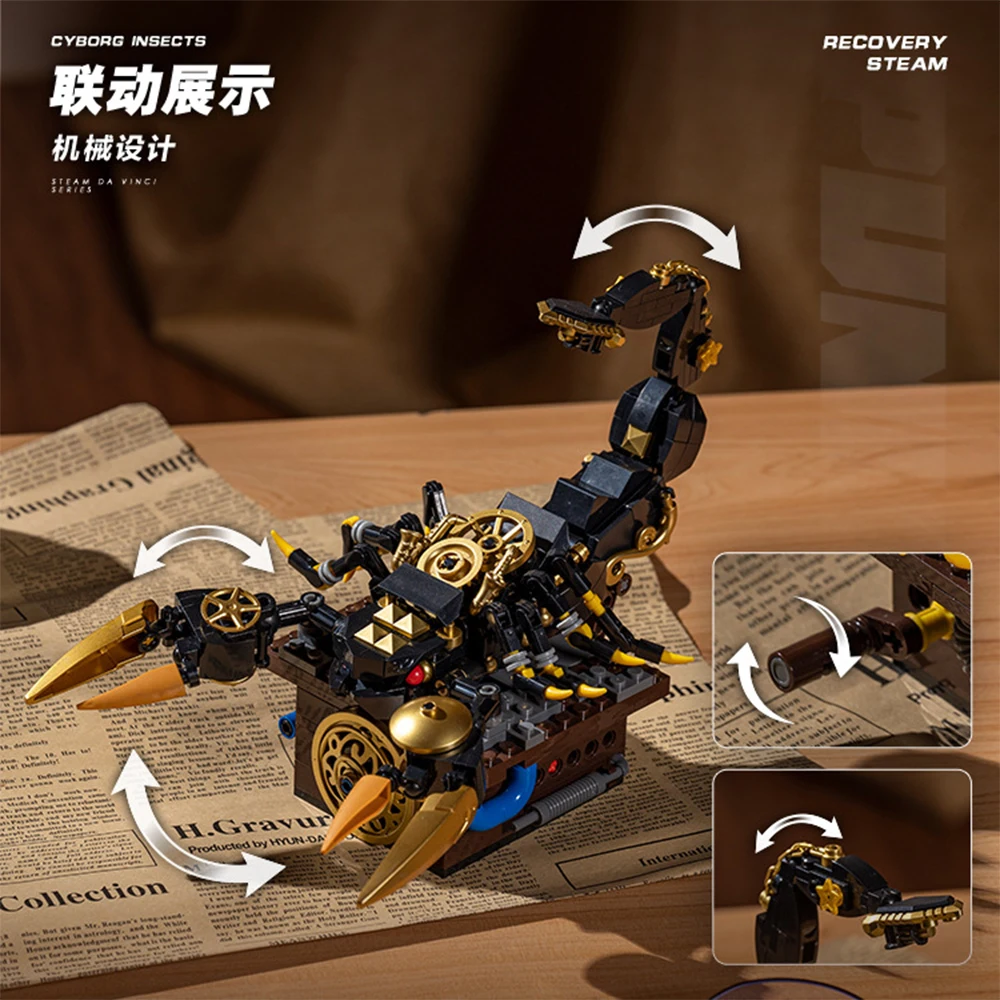[Cyber – insectes mécaniques] modèle d'assemblage de blocs de construction, Base de courroie commune de Transmission multi-engrenages, ornement de bureau amusant