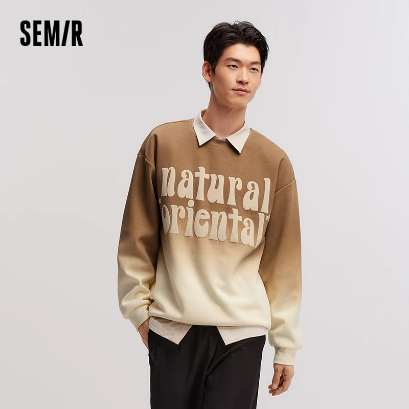 Semir Sweater Men Fleece 2024 New Winter Imitation Dip-Dye Gradient Printed Knitted Top Loose Trendy Personality