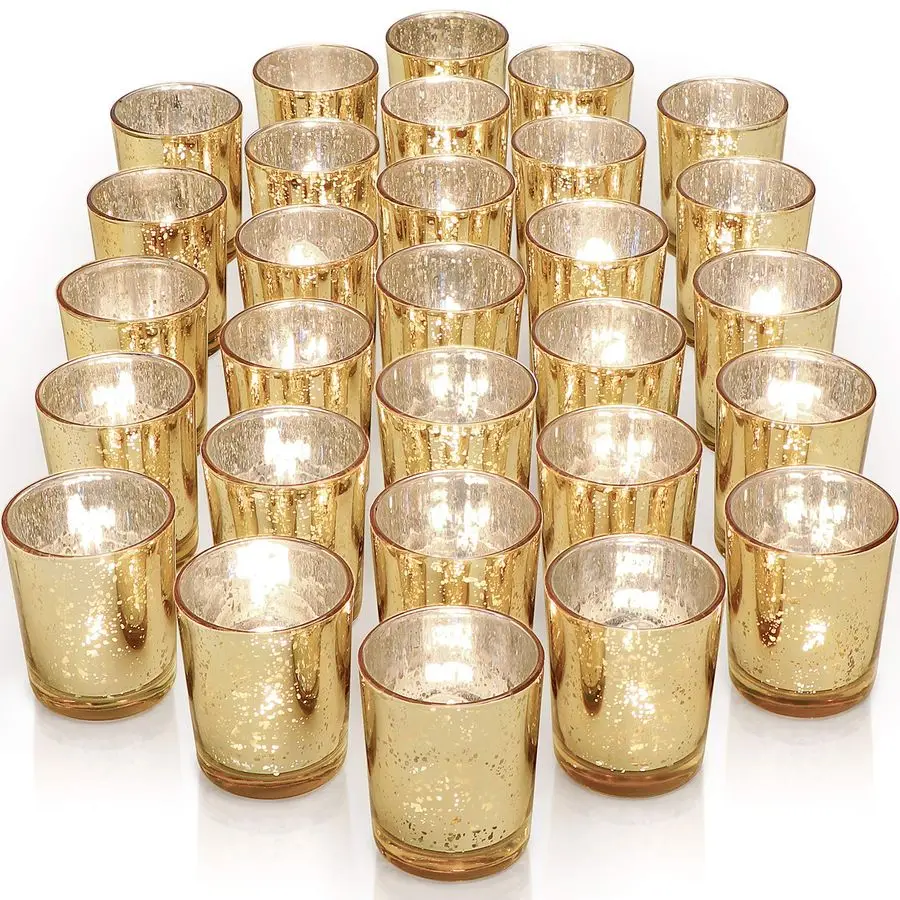 

Gold Votive Candle Holders Set of 36 Speckled Mercury Gold Glass Candle Holder Bulk Ideal Spring Summer Decor for Wedding Center