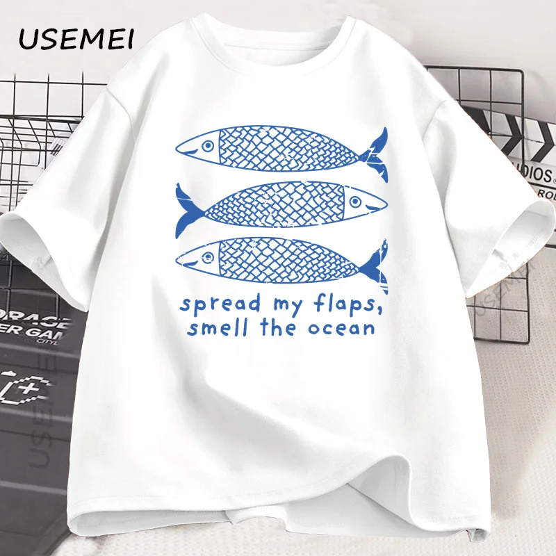 

Funny Vingtae Fish Graphic T Shirts Men Women Harajuku Cotton Short Sleeve Men's Clothing Printed Casual T-shirt Male Clothes