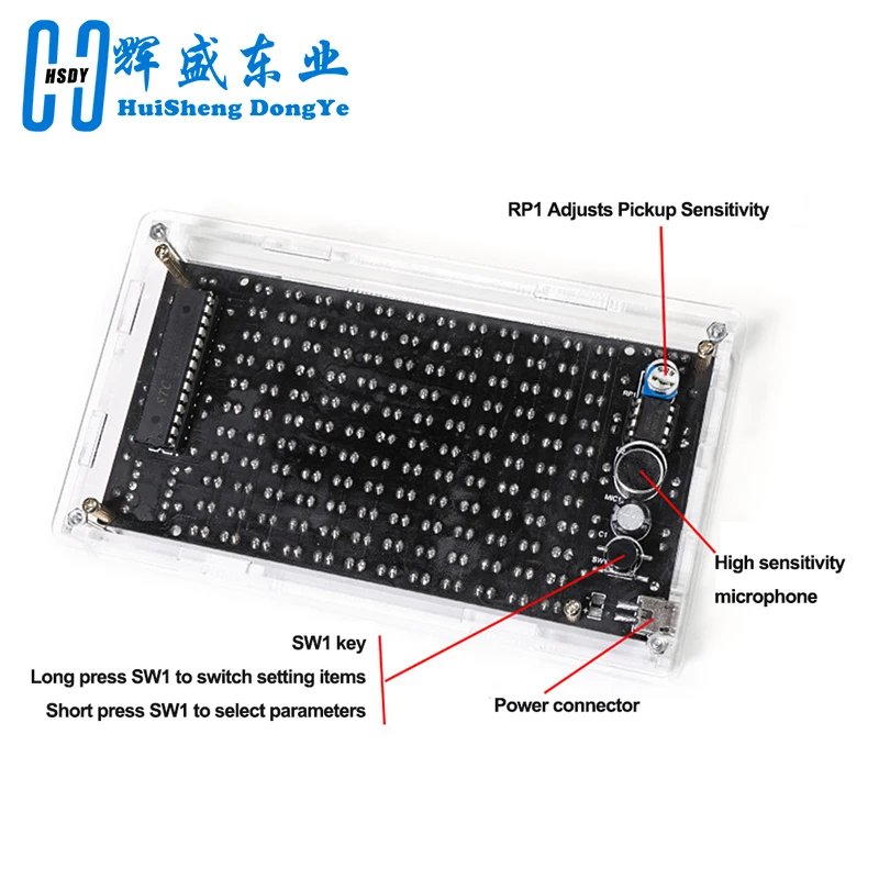 HU-052 projet de soudure de bricolage USB mini affichage électronique son activé haut-parleur stéréo à la maison kits de bricolage pour soudure LeDIY