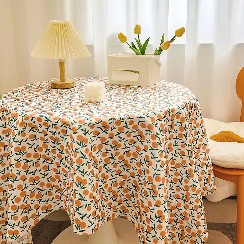 

New 2026 Red Pomelo Orange Printed Pastoral Fresh Cloth Coffe Tablecloths Round Tea Cover Cloth Table