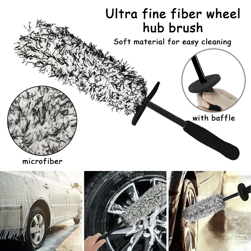 Escova de Limpeza de Rodas e Pneus SEAMETAL, Escova Portátil de Pelúcia para Cubos de Roda, Ferramenta de Lavagem e Detalhamento Automotivo, Escova para Remoção de Poeira