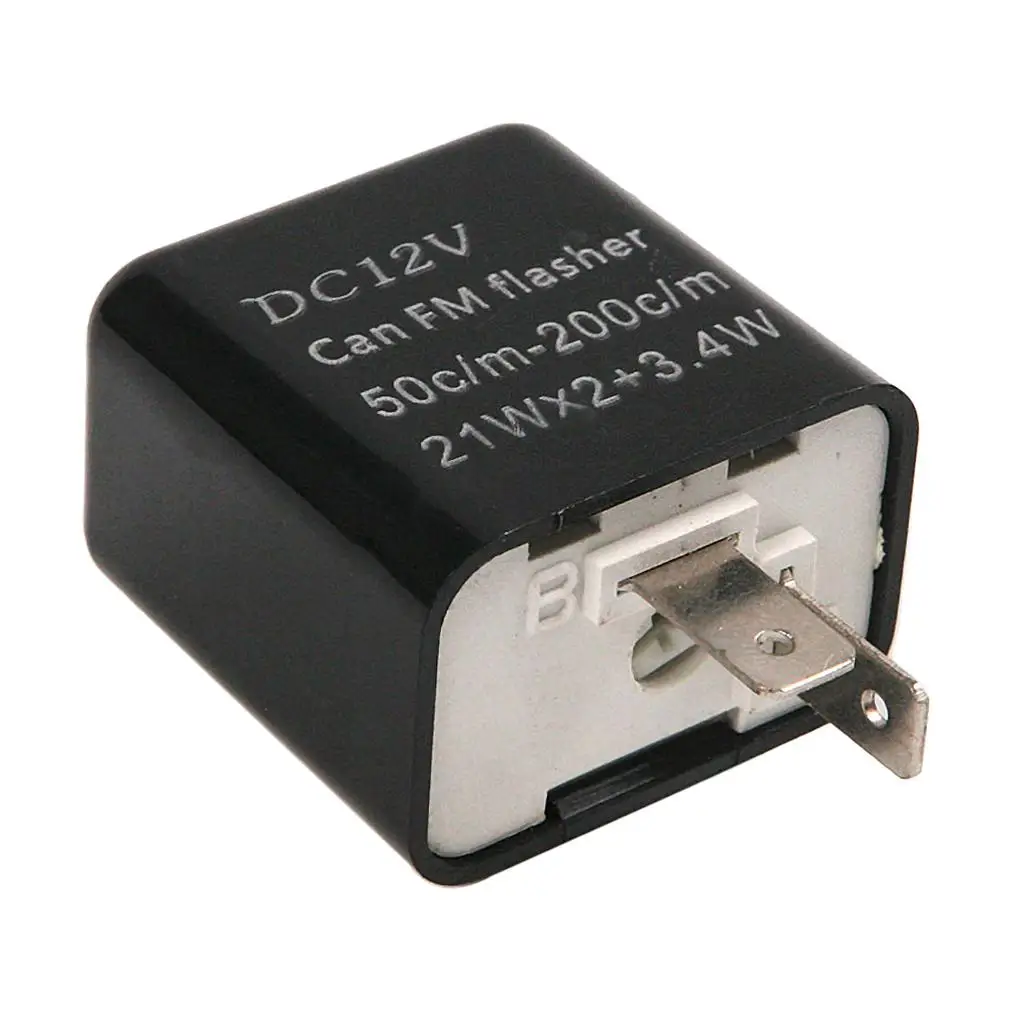 Universal Motorcycle LED Turn Signal Flasher Relay Black 12V 2 Pin Adjustable Frequency Rear Light for Motorbike Lighting