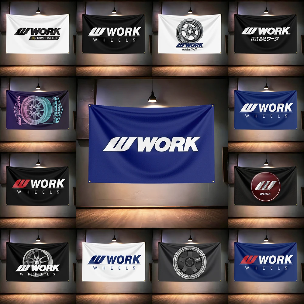 Work-Wheels Rims Flag  For Garage Tuning Shop Man Cave Bar Club Auto Shop Wall Decor Racing Banner