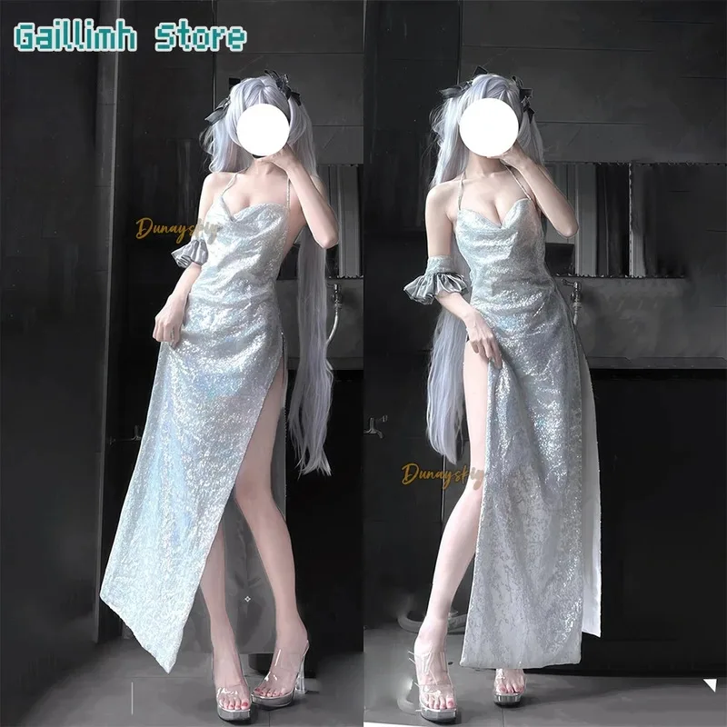 

Goddess of Victory Nikke Cinderella Glass Princess Cosplay Costume Elegant V-Neck Sparkly Dress Women Role-play Sexy Dress