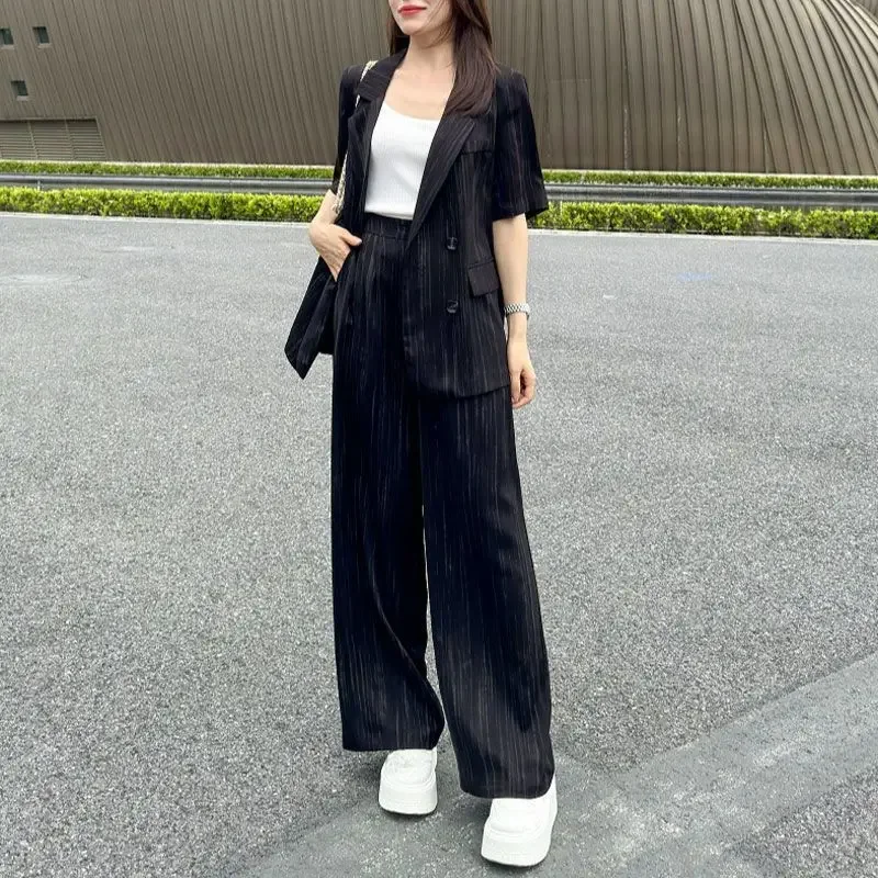 Formal Summer 2024 Blazer and Pant Sets for Women 2 Pieces Wide Leg Black Trousers Woman Suits Business Promotion Luxury Clothes