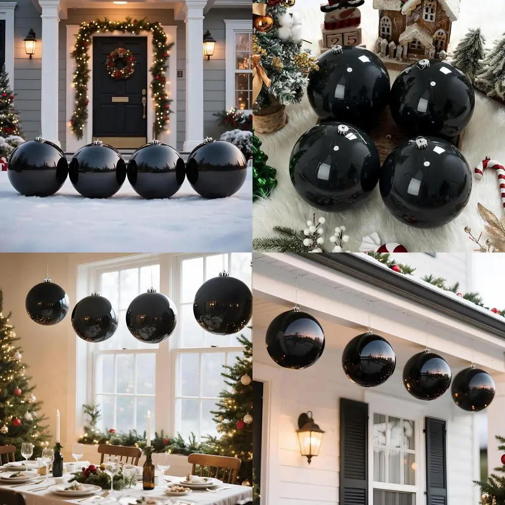 

4 упаковки больших 8 рождественских шаров — большие пластиковые елочные украшения для вечеринок и уличного декора (черные)