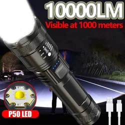 KDULIT Powerful LED Flashlight Ultra Bright Zoomable Tactical Torch Built-in Battery USB Rechargeable Camping Emergency Lamp