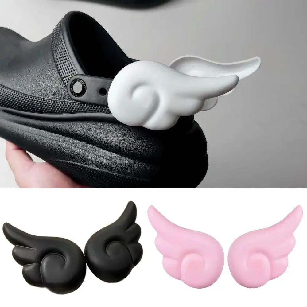 1 pair Lovely Angel Wings Shoes Charms Buckle Black White DIY Shoes Buckle Accessories Cartoon Shoes Buckles image 3