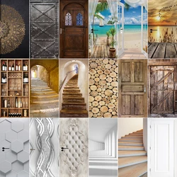 3D Door Stickers Retro Style Self Adhesive PVC Poster on the Whole Door Sticker Cover Home Door Apartment Decor Fridge Art Mural