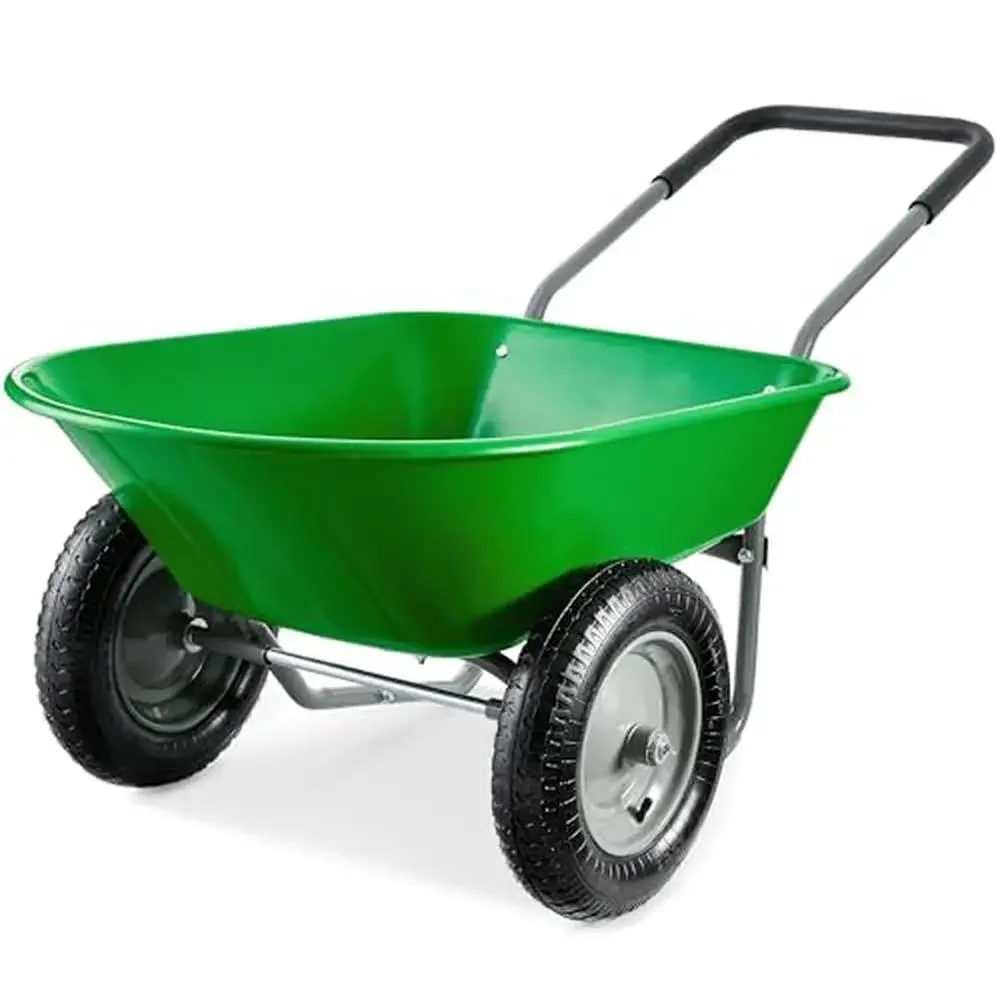 Home Utility Yard Wheelbarrow Cart w/ Stand 5 cu ft Capacity 2-Wheel Design Padded Handlebar Durable Construction Bright Green