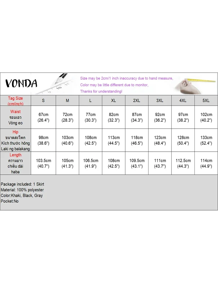 VONDA Elegant Office Lady Fishtail Skirt Women Summer High Waist Maxi Skirts 2025 Fashion Pleated Solid Color Long Skirt Street