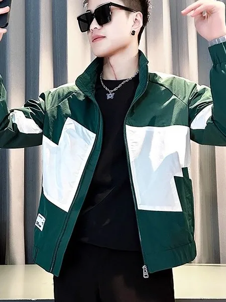 

Модная брендовая мужская куртка с воротником-стойкой, облегающая цветная блузка, повседневная застежка-молния, длинная ветрозащитная полиэфирная волокно