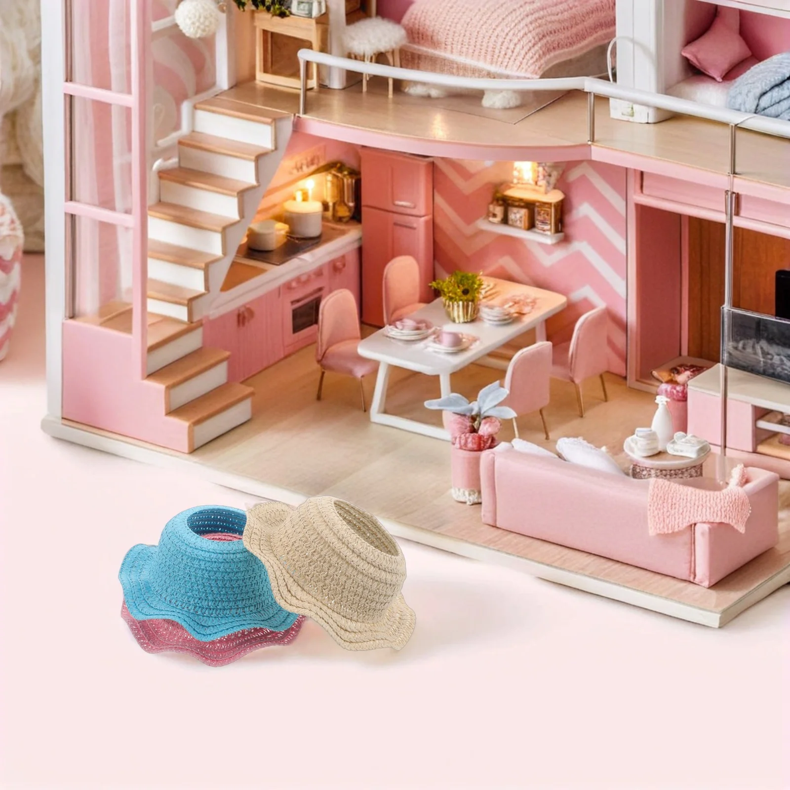 3 قطعة قبعات القش المنسوجة اليدوية المفتوحة العلوي قبعات للحماية من الشمس الصغيرة خفيفة الوزن ل 17 سنتيمتر فستان اكسسوارات قبعة كروشيه قبعة الشمس لزي #2