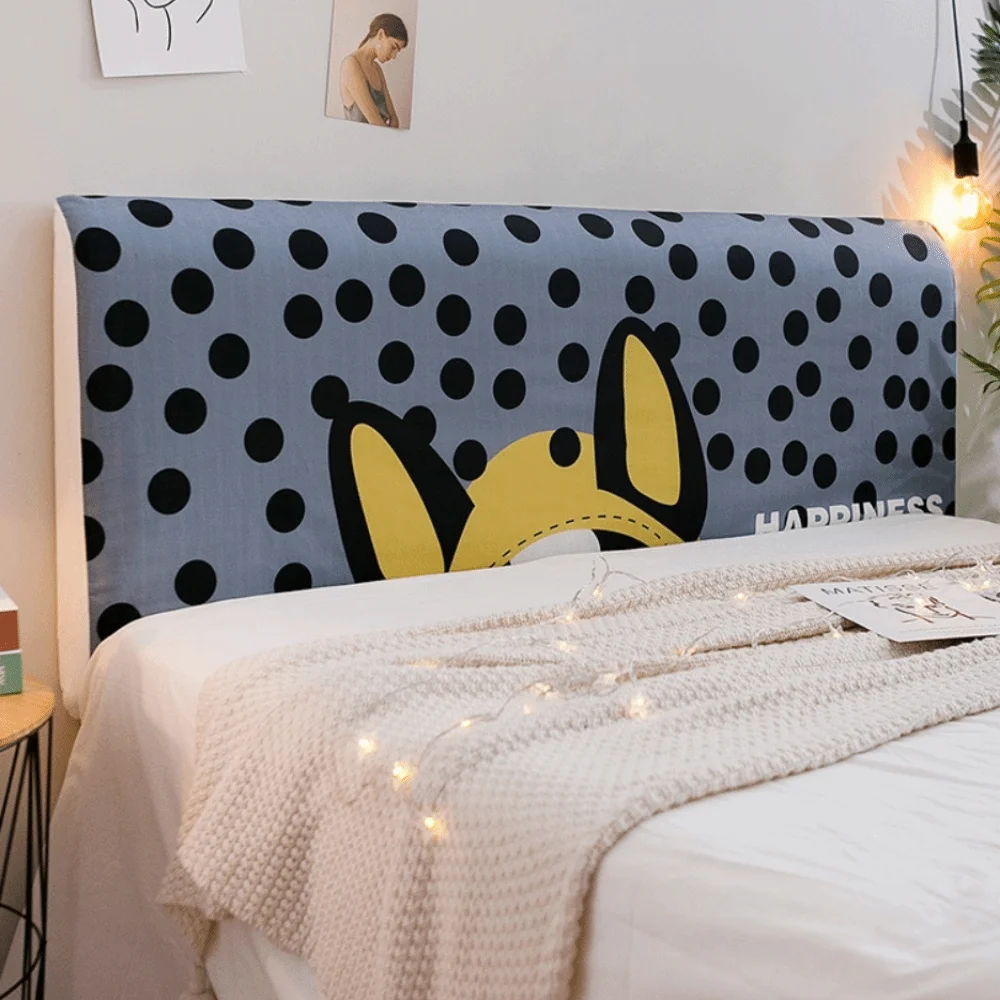 

Washable Elastic Bed Head Cover Cartoon Dustproof Headboard Cover Cat Pattern Skin-friendly Feel Quilted Head Cover Bedroom