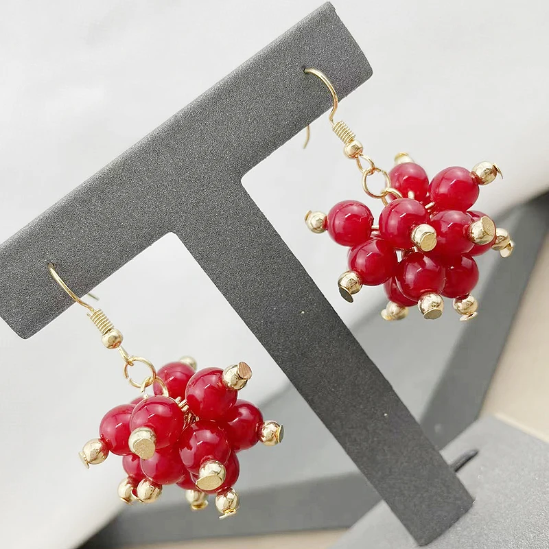 tiki official-website 2 Rupees Items Earrings Flower Knows Heart stopper Red Pearl Beads Earrings For Women Wedding Gift серьги