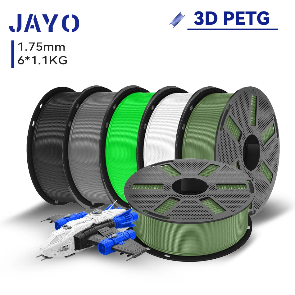 JAYO 6 Rollen 3D PETG/PETG Klares Druckerfilament 1,75MM Ungiftig & Blasenfrei Sauber Gewickelt 3D 99% FDM DIY Geschenk PETG-Material für 3D-Drucker & Stift