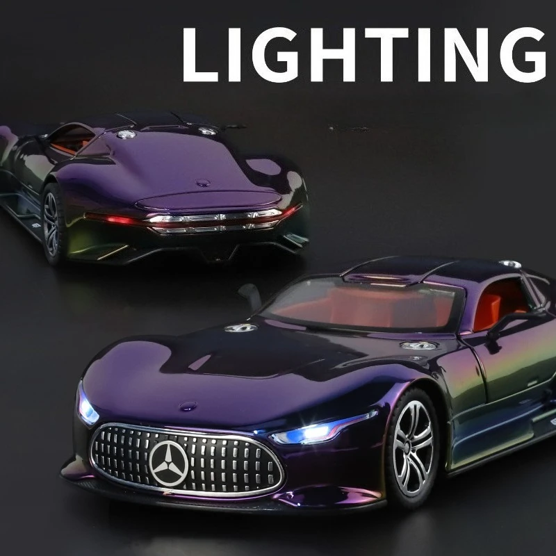 Simulation 1/24 Benz Vision GT modèle de voiture en alliage avec son lumière rétractable enfants garçon moulé sous pression jouet véhicule cadeau Miniature Voiture
