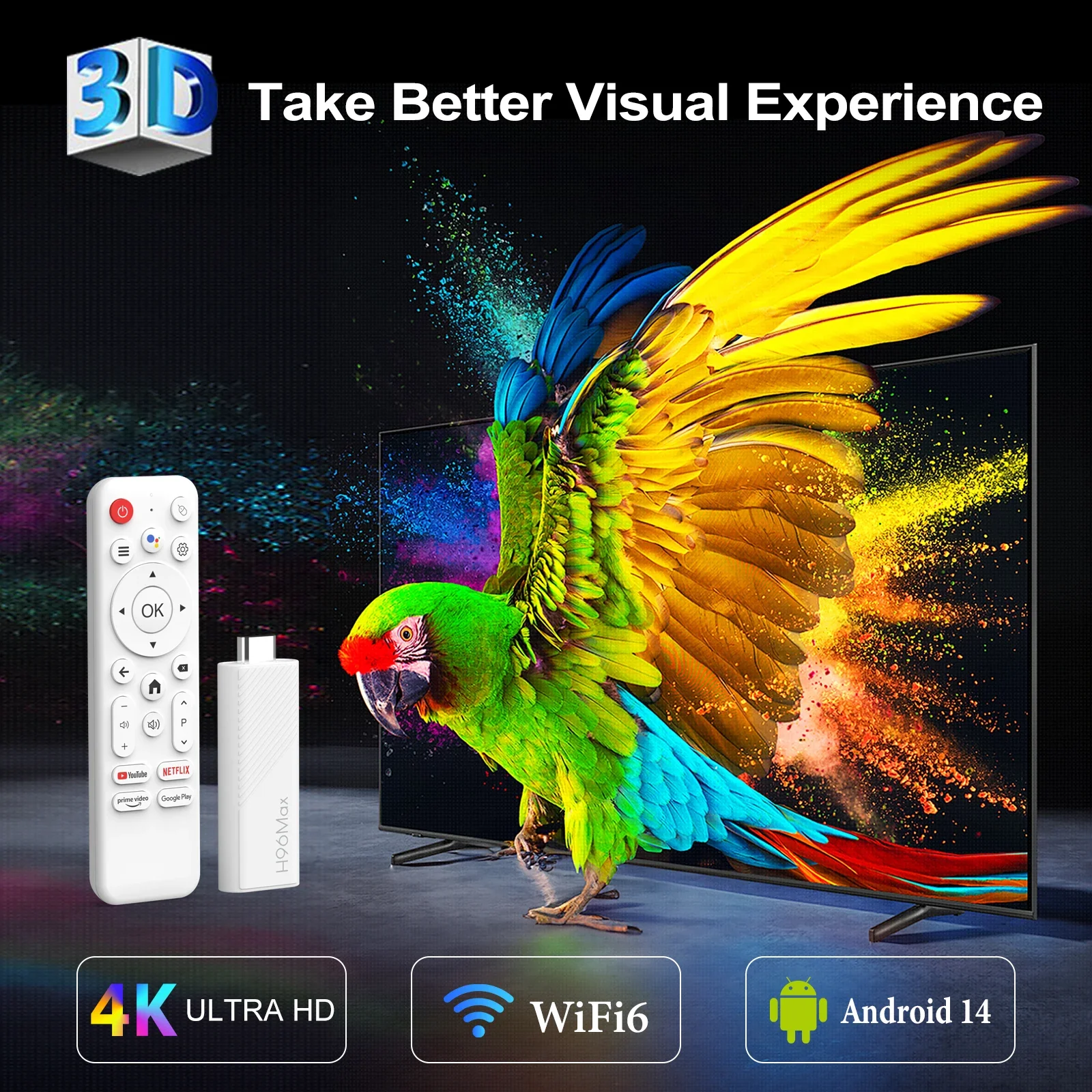 H96Max RK3518 TV-Stick Android14 Quad-Core BT5.4 4K@60fps 2.4G&5G Wifi6 2GB 16GB Google Sprachassistent Mediaplayer AI TV-Stick – Detail 9