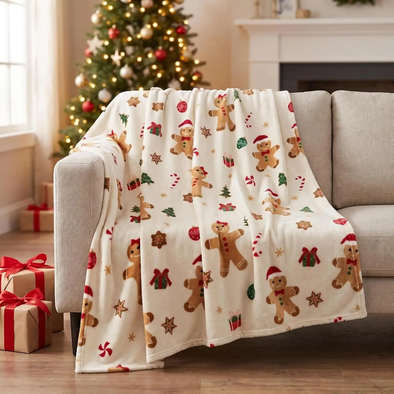 Gingerbread Christmas Throw Blanket for Couch - 50x60 Inches