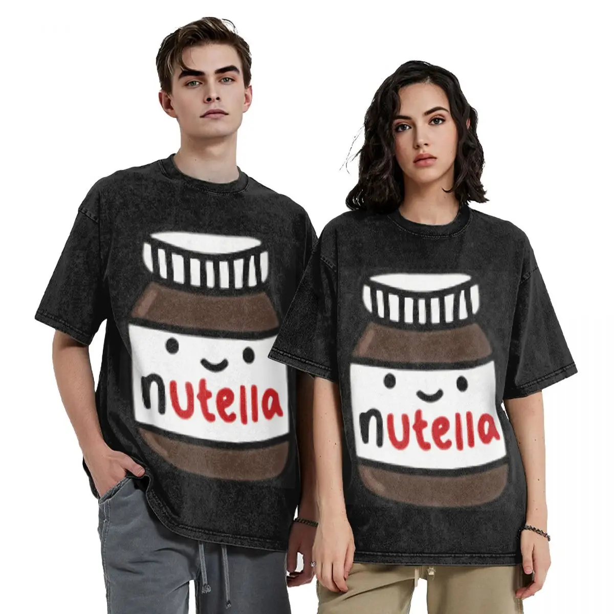 Nutella Washed T Shirts Vintage Short Sleeve Hip Hop T-Shirt Streetwear Tops Tees for Men Women