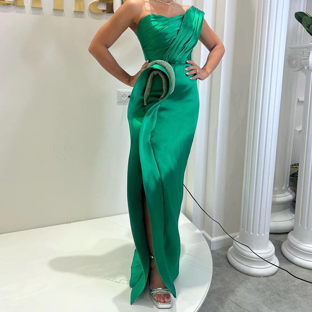 

customizedTemperament Straight Floor Length Strapless Jersey Sleeveless Crystal Pleats Evening Dress Modern Photo Color vestidos