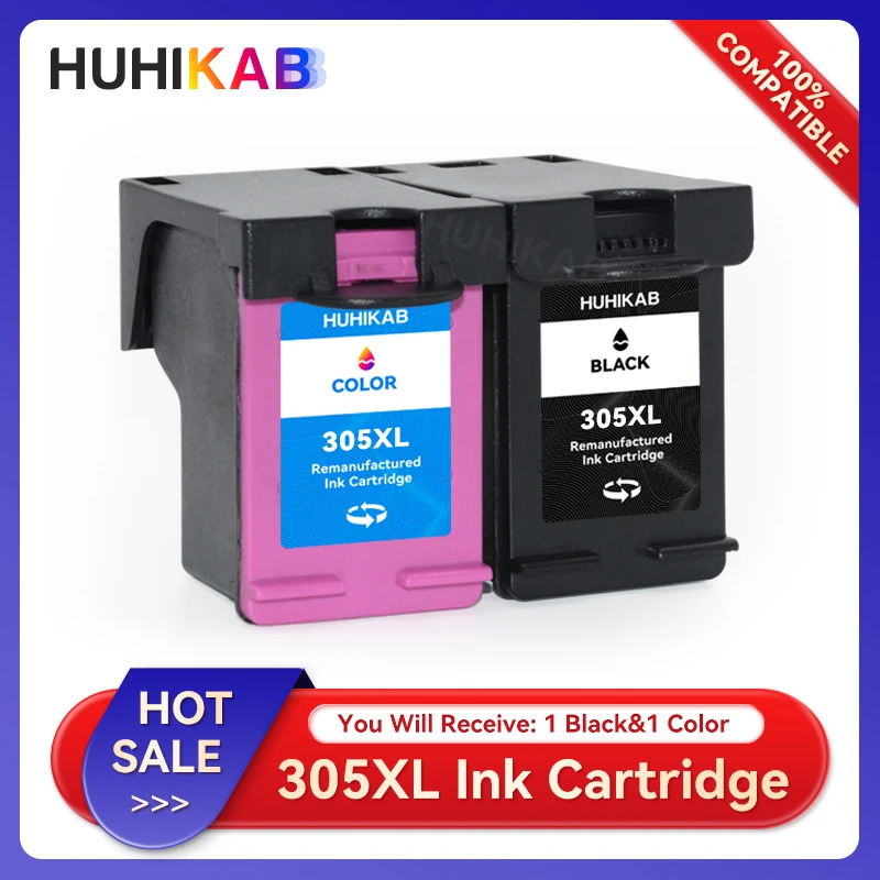 Huhikab 305XL Tintenpatrone für HP 305 XL, HP305, wiederaufbereitet, für HP DeskJet Plus Serie 4120, 4121, 4122, 4130, 4140, 4152