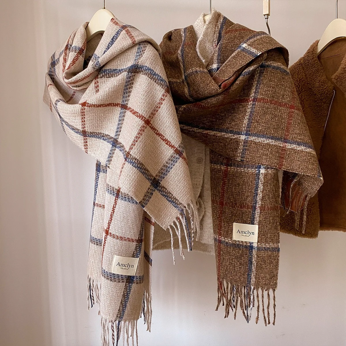 New Faux Cashmere Herringbone Plaid Scarf Women Winter Warm Thick Long Neck Wrap Soft Neck Warmer Gift Korean Style Elegant Chic
