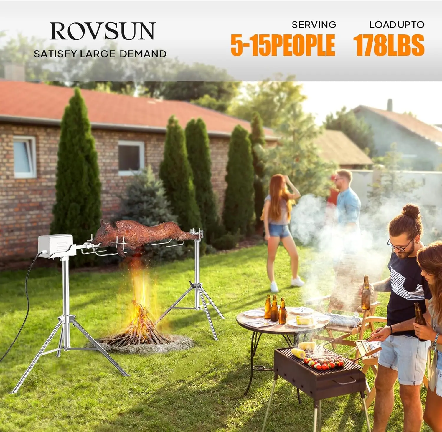 Набор для гриля, электрический гриль-гриль, грузоподъемность 176 фунтов, 46-дюймовая подставка для жаровни из свиньи и ягненка, гриль с регулируемой высотой, барбекю Charc