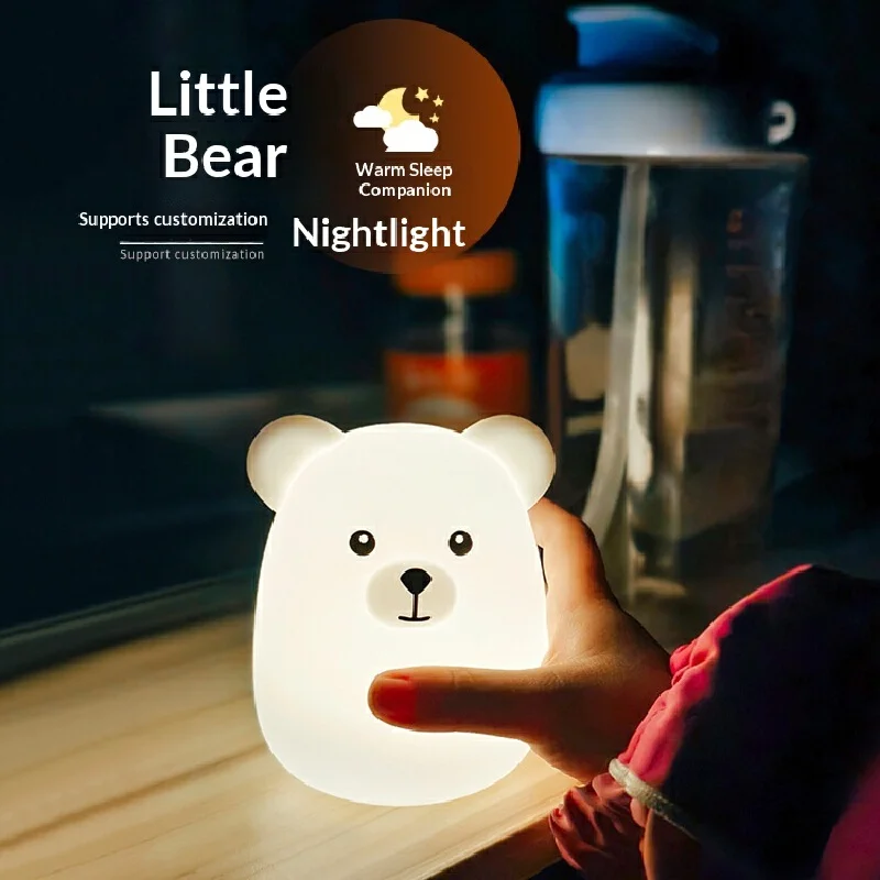 

Cute Cartoon Bear Pat Night Light Silicone Warm Light Atmosphere Lamp For Bedroom Bedside Sleeping Tap Control Portable Home Use