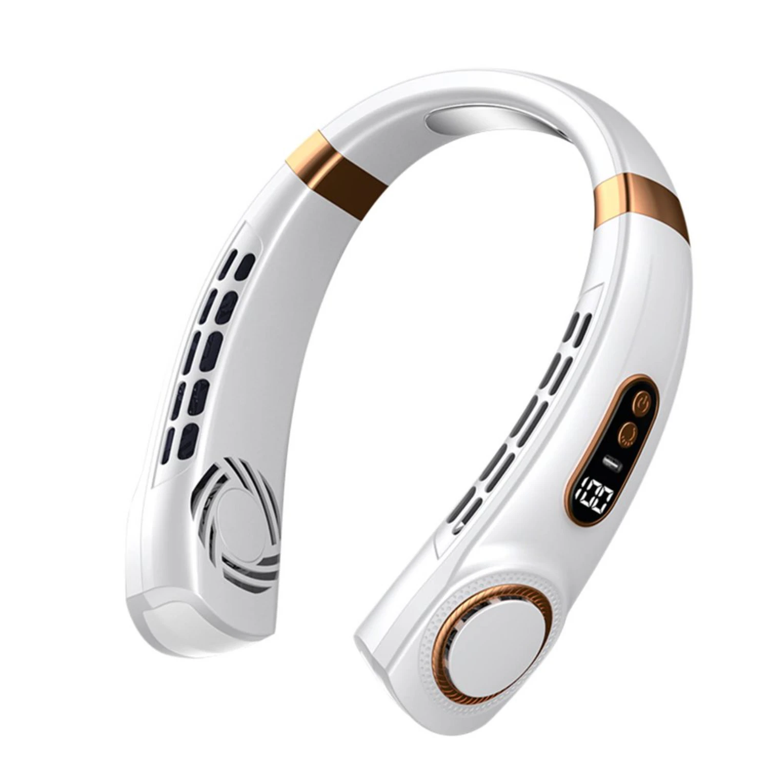 Портативный шейный вентилятор, перезаряжаемый через USB вентилятор с шейным ремешком без помощи рук, 5 скоростей, регулируемый с красочным окружающим освещением