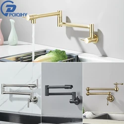 Chrome Black Wall Mounted Faucet Single Cold Water Tap 360 Rotating Spout Washing Faucet Folding Neck Bathroom Kitchen Tap