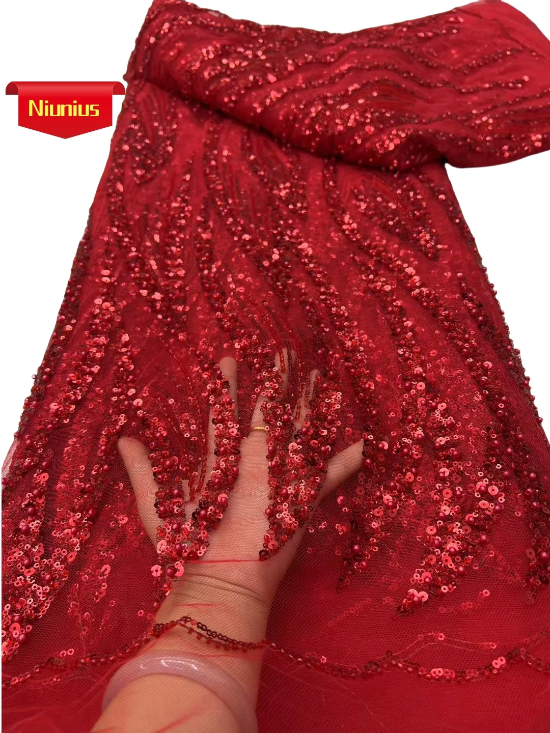 

2026Elegant Sequined Lace Fabric with Stones - Latest Best Quality Delicate Soft Mesh for Party Evening Dresses NN5681_R