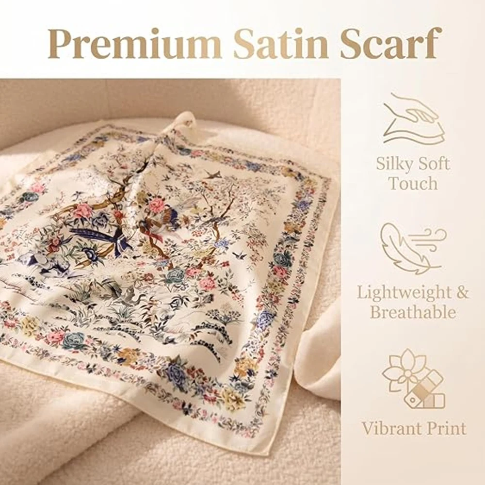 New Fashion 70cm Square Scarf Women Floral Print Design Bandanas Hijab Lady Luxury Headband Handkerchief for Casual Daily Wear