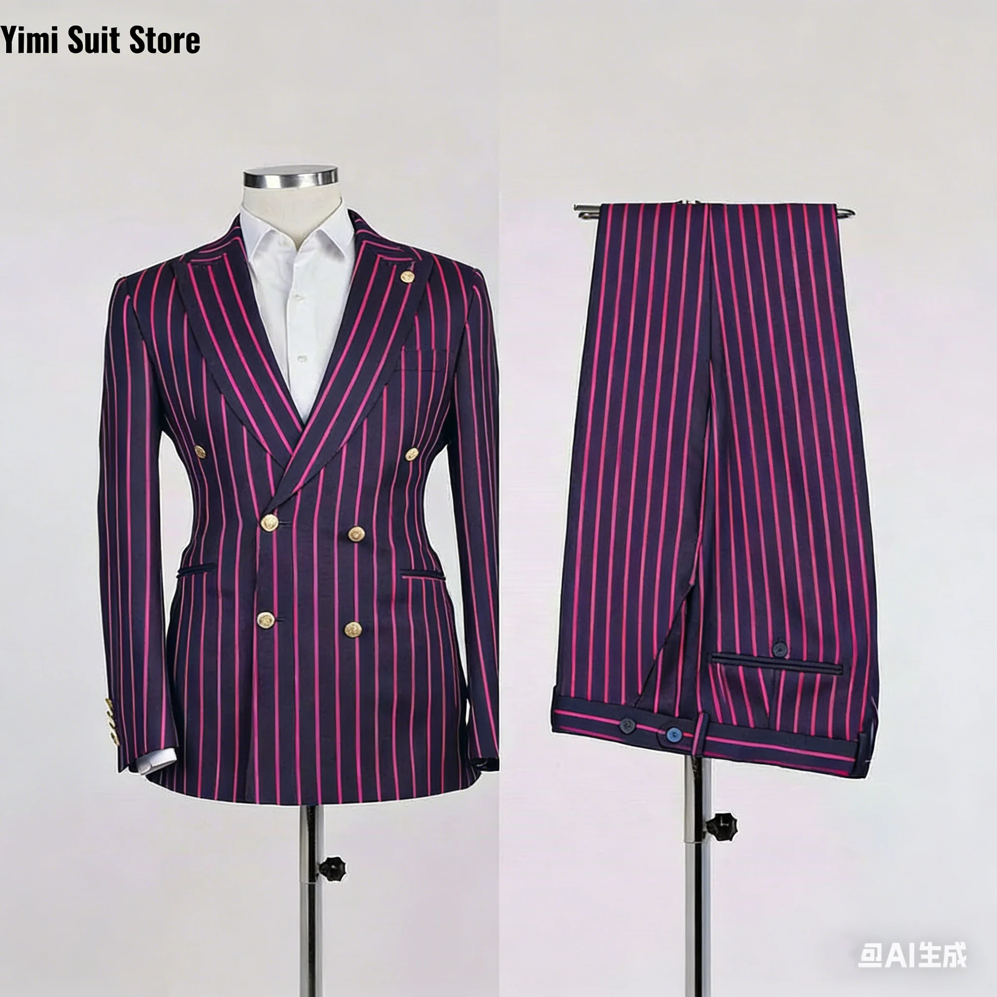 

High Quality Plaid Men's Suits 2 Piece Suit Formal Business Office Wedding Stripe Evening Gown Wear Male Suits Jacket+Pants