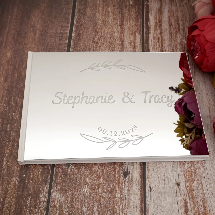 Custom Acrylic Mirror Cover Simple Style Reception Book Personalized Newlyweds Name&Date Wedding Party Gift GuestBook 25x18cm