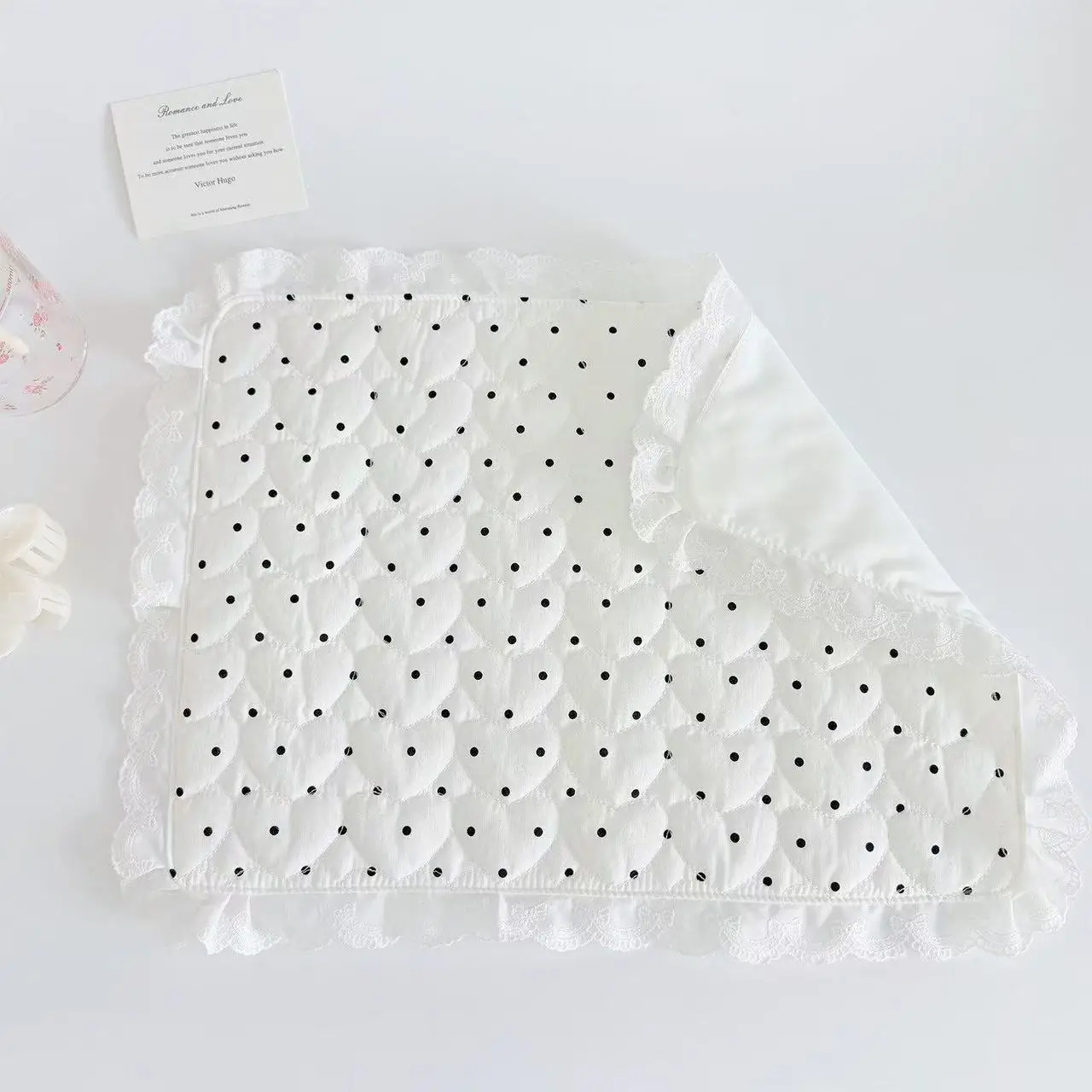 Kawaii Original Spitzenherz Gestepptes Reines Baumwoll-Tischset im koreanischen Stil, süß, hitzebeständig, wasserdicht, Fotorequisite, niedliches Geschenk – Detail 6