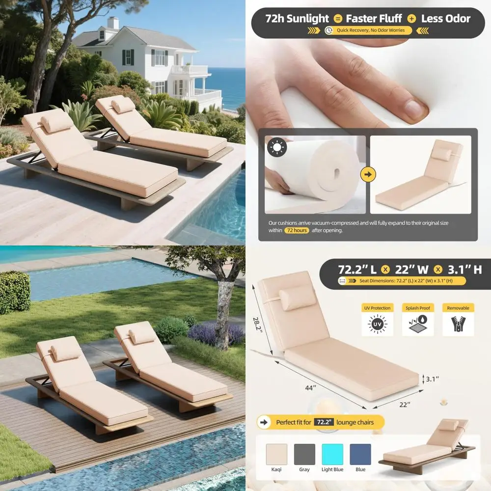 

Patio Chaise Lounge Cushions Set, 72.2 x 22 x 3.1 Inches, Waterproof Outdoor Pool Chair Cushions, Thick Comfort for Relaxation