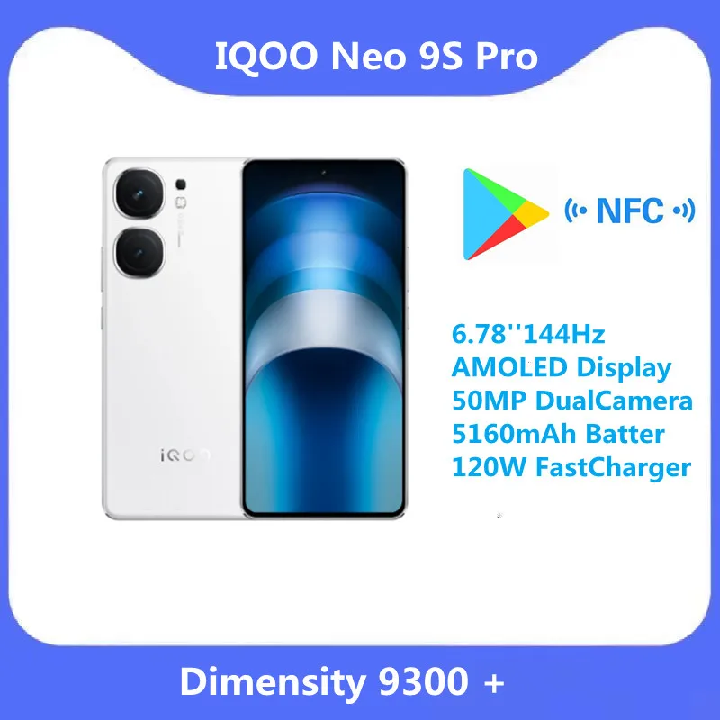 جديد IQOO Neo 9S Pro 5G NFC الأبعاد 9300 Plus 6.78 بوصة 144 هرتز شاشة AMOLED 50 ميجابكسل كاميرا مزدوجة بطارية 5160 مللي أمبير في الساعة 120 وات شاحن سريع للهاتف