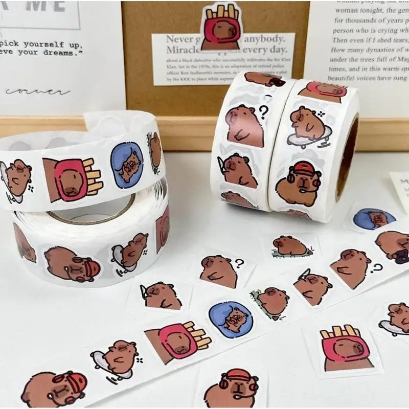 500pcs/Roll Cute Capybara Sticker Waterproof Graffiti Aesthetic Decorative Luggage Laptop Cup Phone Diary Book Kids Stickers Toy