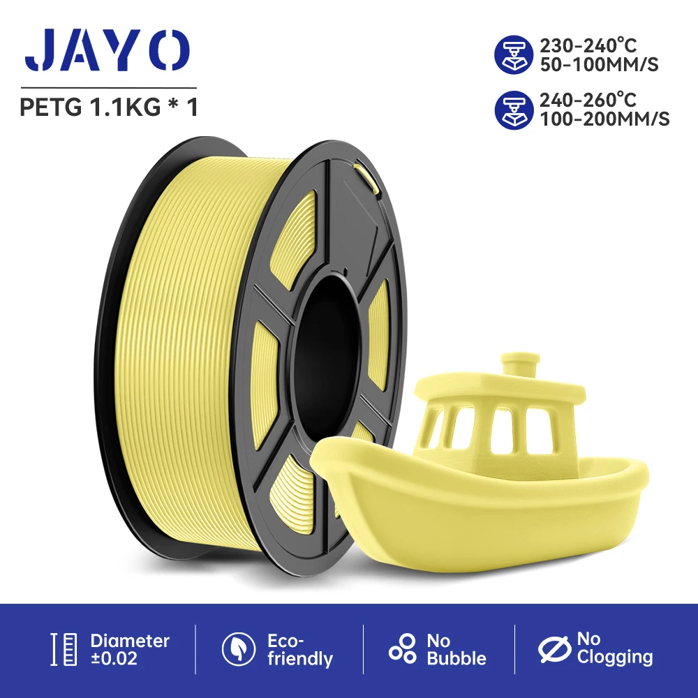 JAYO petg 3D-Filament PETG 1,75 mm 1 kg Ordentlich gewickelte Zähigkeit, keine Blasen, 3D-Drucker-Filament für FDM Muticolor