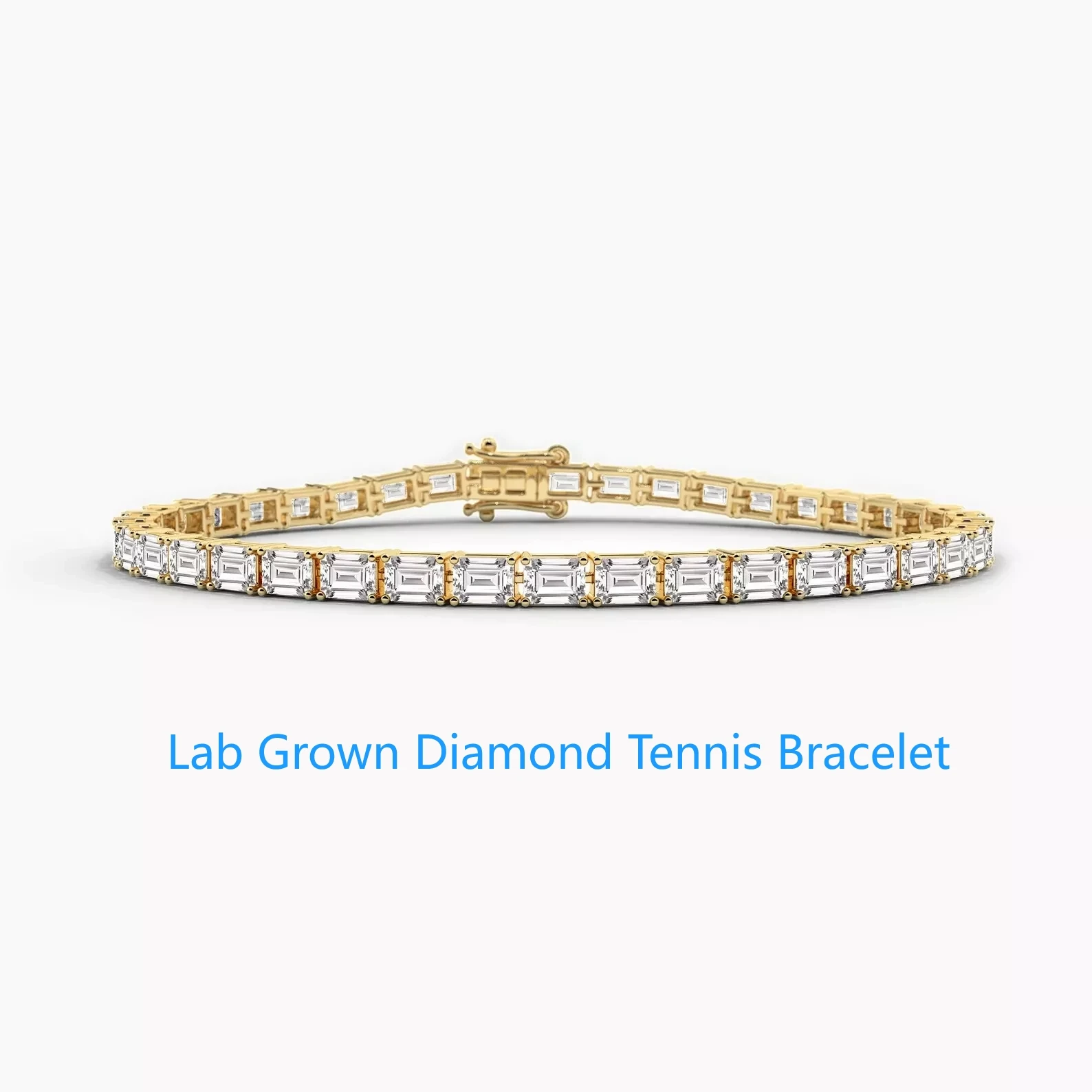 0.15CT Each Emerald Cut DEF VS -VVS Lab Grown Diamond CVD HPHT 14k Yellow Gold Tennis Bracelet For Women