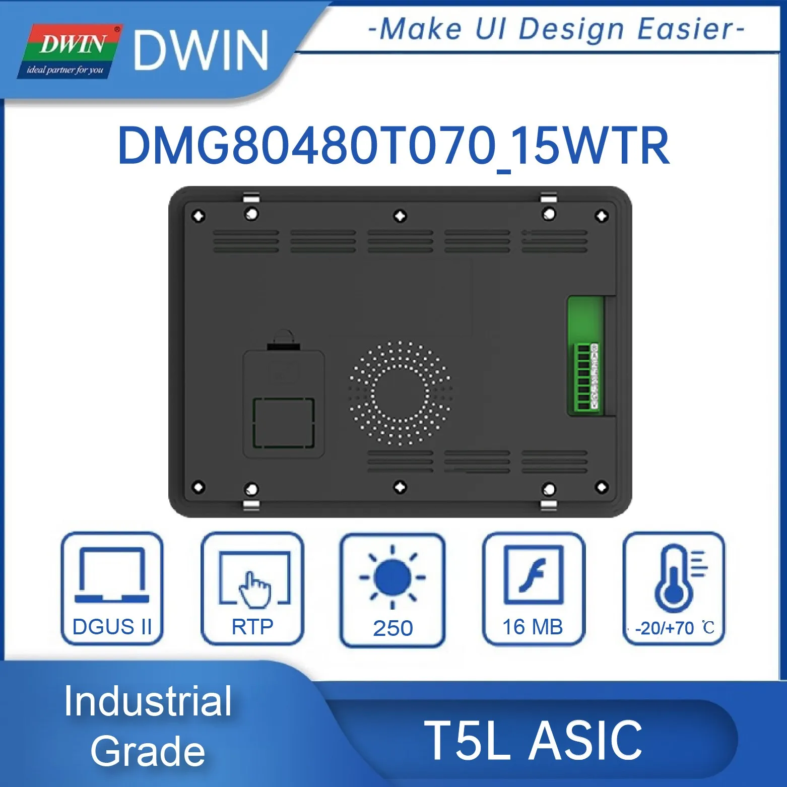 7 Inch 800*480 Pixels Resolution 16.7M Colors HMI TN TFT LCD Display Screen with Enclosure Touch Panel DMG80480T070_15WTR
