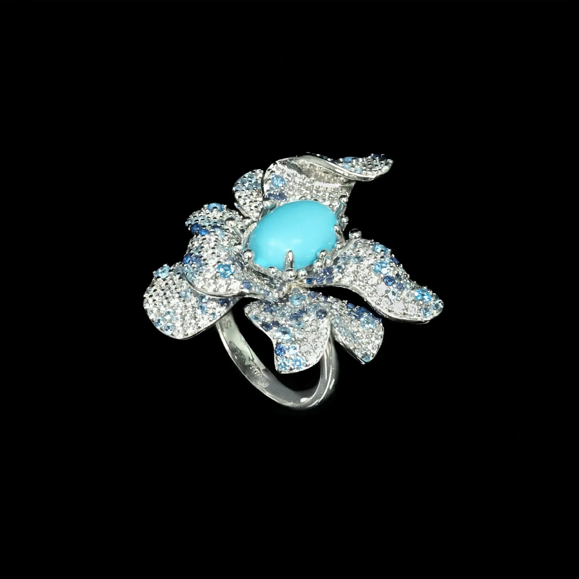 2025 S925 خاتم فضة عالية الكربون الماس الأزرق محارة حبة البيض الشعرية زهرة فاخرة تنوعا فتاة خاتم مجوهرات الزفاف #1