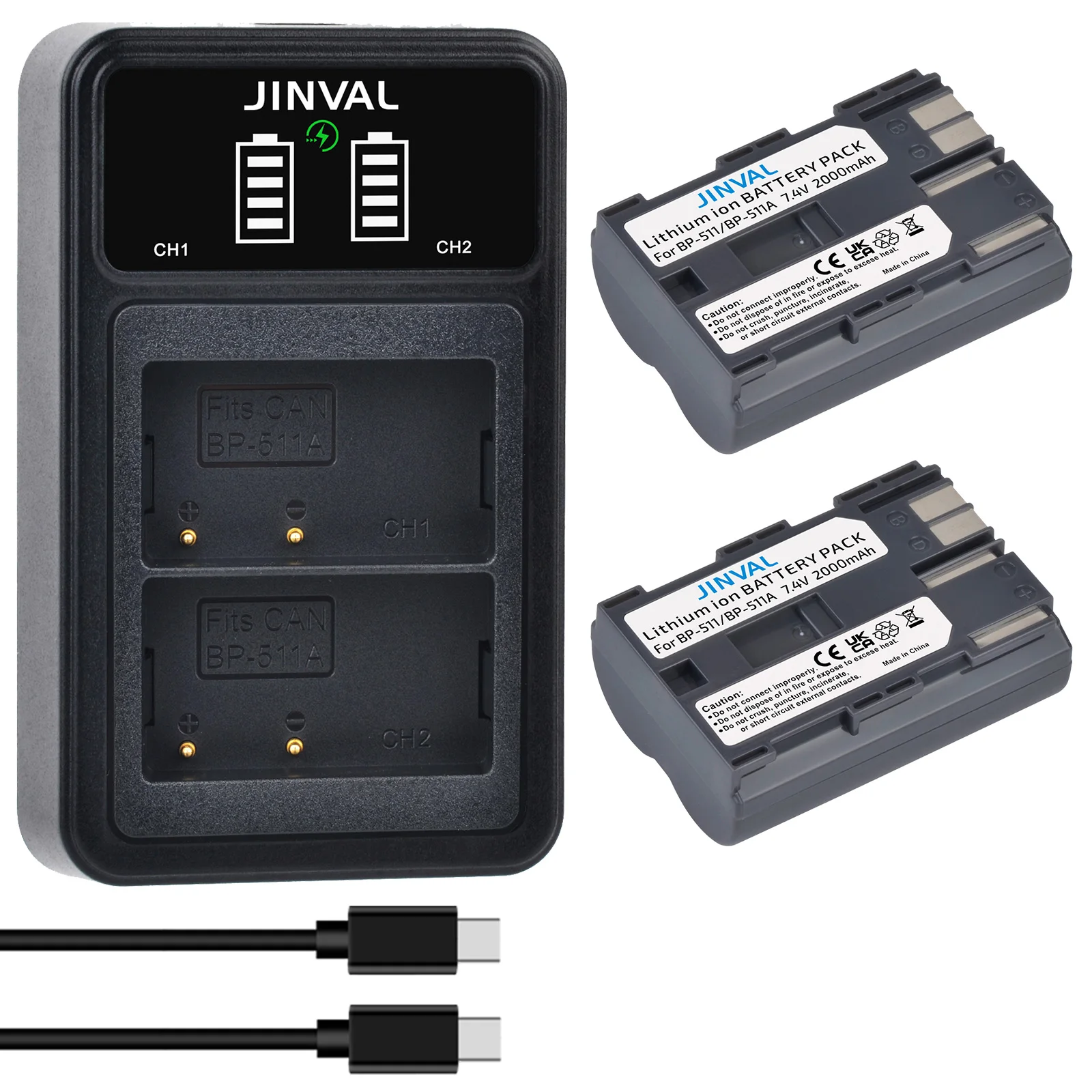 BP‑511 BP‑511A Battery&PD USB‑C Dual Charger for Canon EOS 5D 10D 20D 30D 40D PowerShot Pro1 Cameras Canon Battery Grip BG-E2N